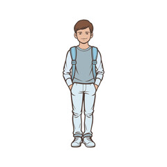man with arms crossed, men with school bag, school boy vector illustration