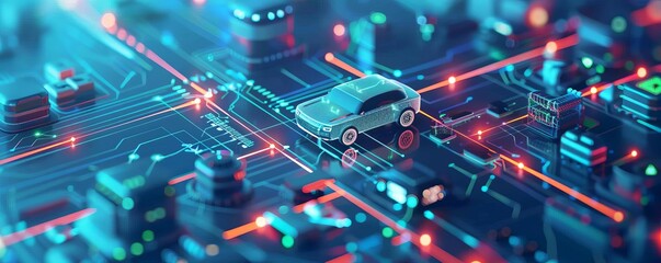 Obraz premium The self-driving car of the future will be able to navigate complex urban environments and avoid obstacles.