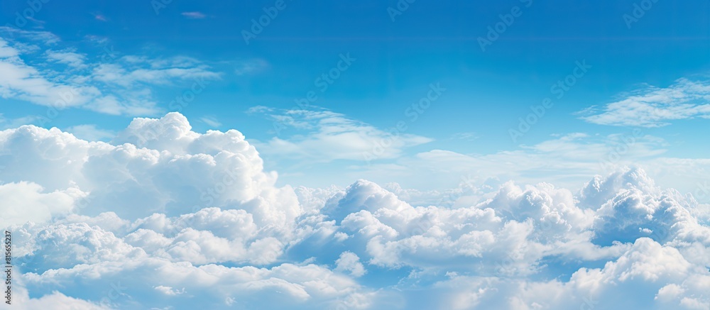 Poster Summer cloudy blue sky background Panoramic view with beautiful clouds Horizontal cloudscape Design element Copy space