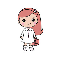 Little School girl holding bag going to school, Vector illustration of school girl