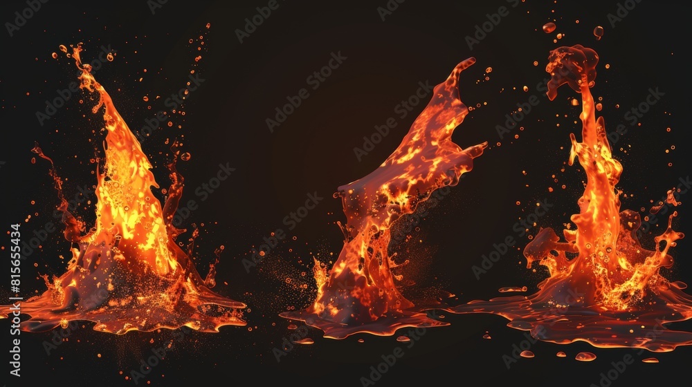 Poster an eruption wave falling ui. red and orange eruption wave. 2d liquid volcano splash. magic fx flame 