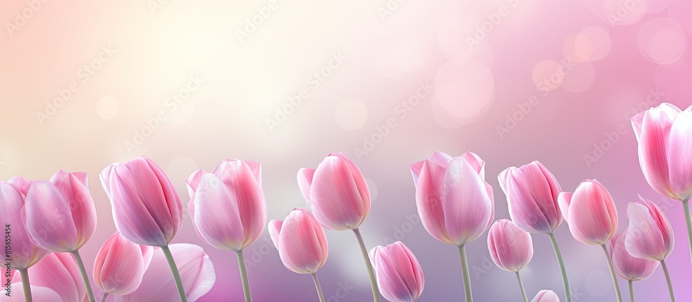 Poster a pink spring card featuring a beautiful image of tulips copy space image
