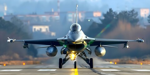 Fighter jet landing at Jiaxing air base armed with rockets and bombs. Concept Military Aircraft, Fighter Jet, Jiaxing Air Base, Rockets, Bombs