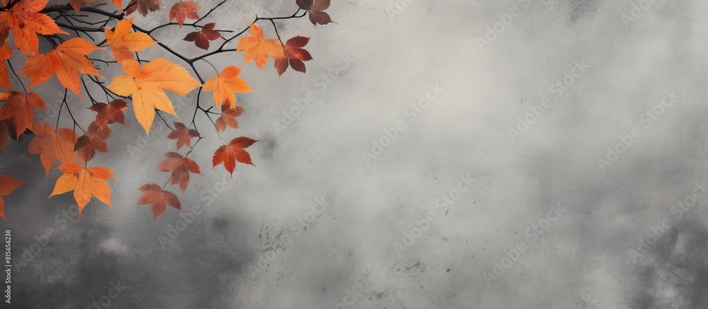 Poster Autumn leaves on a gray background horizontal space for text autumn leaves pattern. copy space available