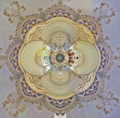 Interior shot of a mosque in Yazd, Iran with vibrant walls