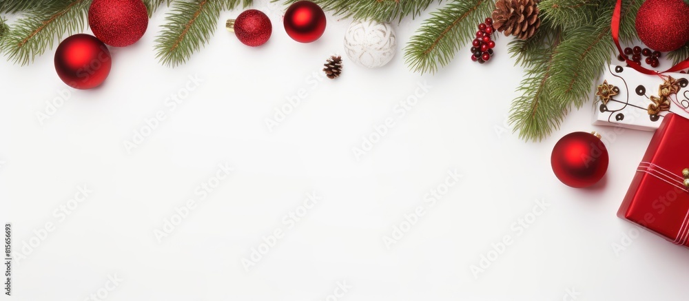 Aufkleber christmas themed composition featuring elegant elements vibrant red gifts and decorations contrastin
