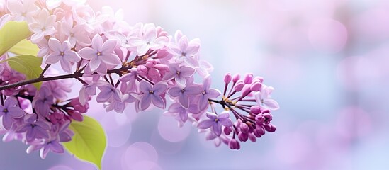 A close up image of a lilac branch against a nature background symbolizing the arrival of spring Copy space image