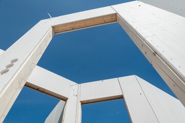 Construction site of a prefabricated house building. Civil Engineering in Germany