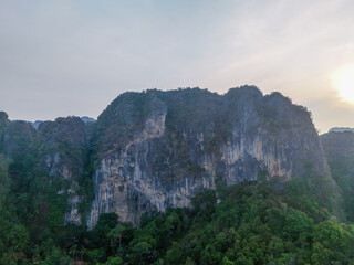 Fototapeta premium aerial view of beautiful long exposure sea with rock formations on the island in the Railay thailand