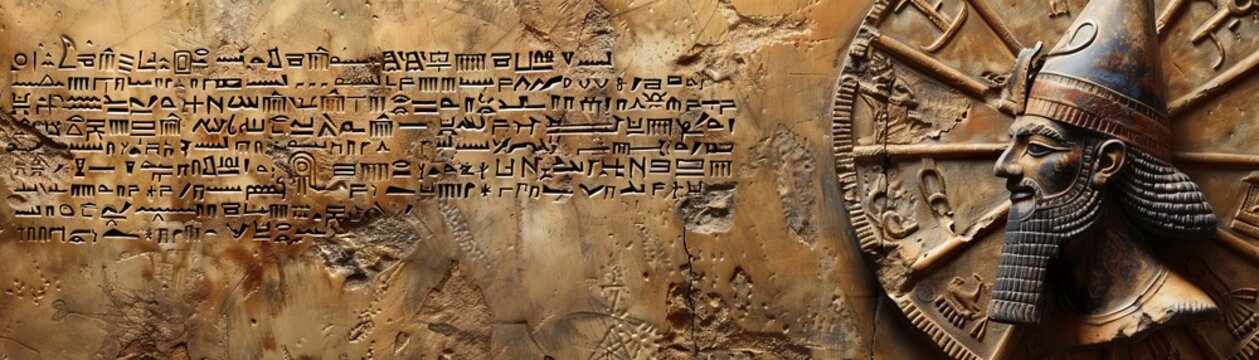 A detailed illustration of Sumerian innovations, including the wheel, plow, and cuneiform writing, with descriptions in ancient script