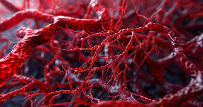 Detailed 3D image of intestinal walls' blood vessels, highlighting the vascular supply