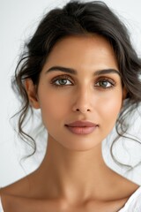 Stunning close-up of a Indian woman with mesmerizing eyes and a gentle expression