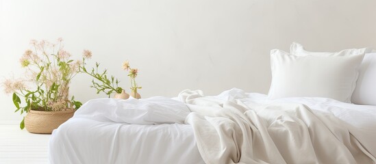 White cotton sheets quilt doona cover and linen light white bright scopy space bedroom sleep rest soft copy sapce