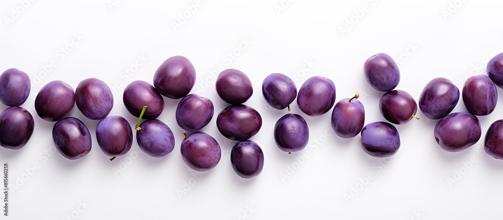 Aufkleber plums isolated on a white background with copy space for your text Top view Flat lay pattern