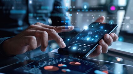 A business professional utilizes smart business software on a desktop computer, customizing workflows, automating tasks, and integrating data from multiple sources to drive operational efficiency and