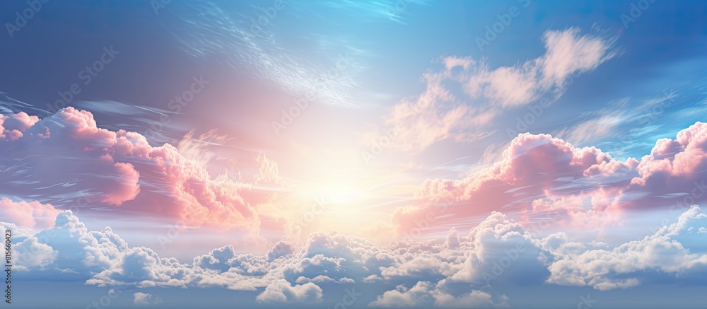 Poster the sky is filled with beautiful sunshine peeking through the clouds creating a captivating blue and