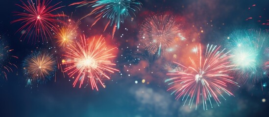 Naklejka premium An abstract holiday background with New Year fireworks and ample copy space