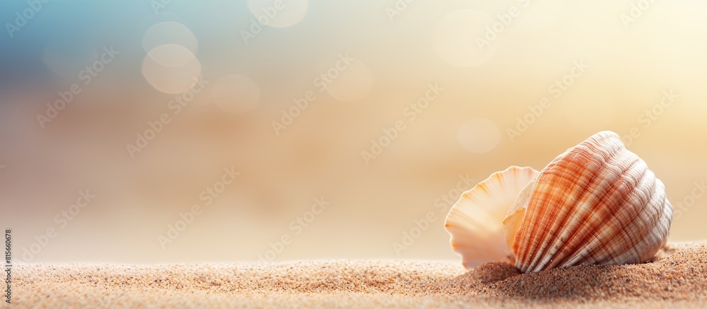 Poster background sand with shell. copy space available
