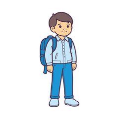 illustration of a boy, school boy illustration, blue uniform school boy