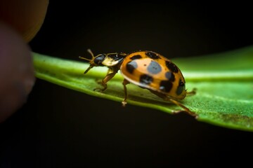 Close-up shot of a vibrant ladybird on a leaf
