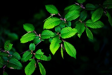 Close-up shot of a branch with lush green foliage
