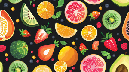 Seamless pattern with sweet tasty organic ripe fruits