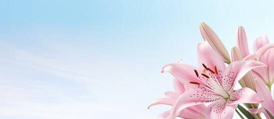 Pink lily background with copy space