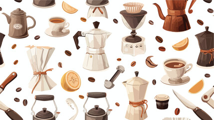 Seamless pattern with tools and utensils for coffee 