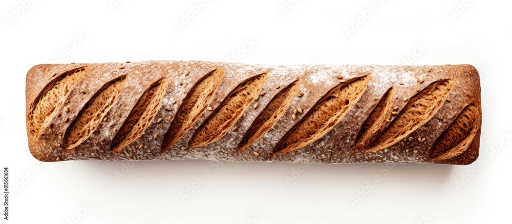 Poster rye bread on a white background top view. copy space available
