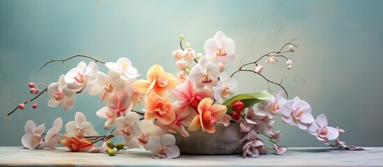 Floral design with orchids Copy space
