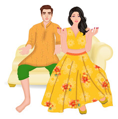 Young Indian Couple in Haldi Ceremony Outfit 