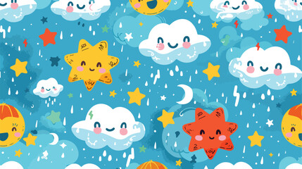 Seamless weather pattern with cute faces office clouds 