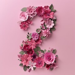 Paper-Cut Artwork Showcasing the Number "2" Crafted from Paper Flowers