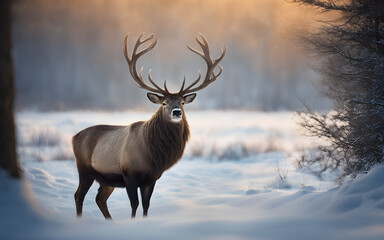 Noble stag in a snowy scene