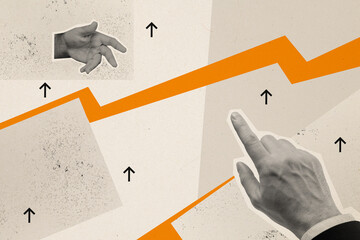Trend artwork composite sketch collage of silhouette halftone hand appear trader stats graphics...