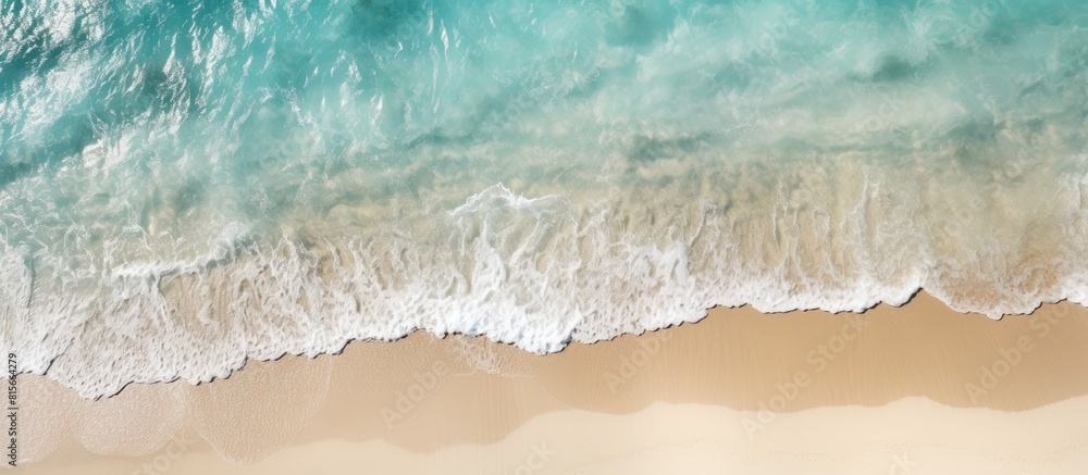 Poster Shallow with sandy bottom and ocean ripple aerial view Natural texture and background. copy space available