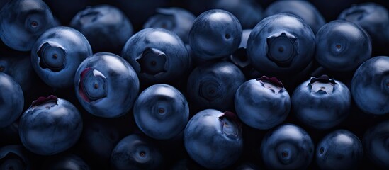 blueberry fruits close up background flat lay. copy space available