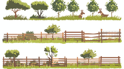 Set office farm rural wooden fences online white background