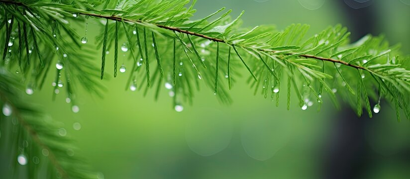 Green foliage background leaves of casuarina tree after rain closeup and bokeh. copy space available