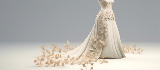 Illustration of a white wedding dress decorated with beautiful and elegant floral ornaments gives a luxurious impression