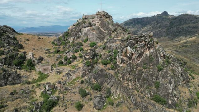Ascending drone footage of the Marko's Towers - Markovi Kuli in the Republic of Macedonia