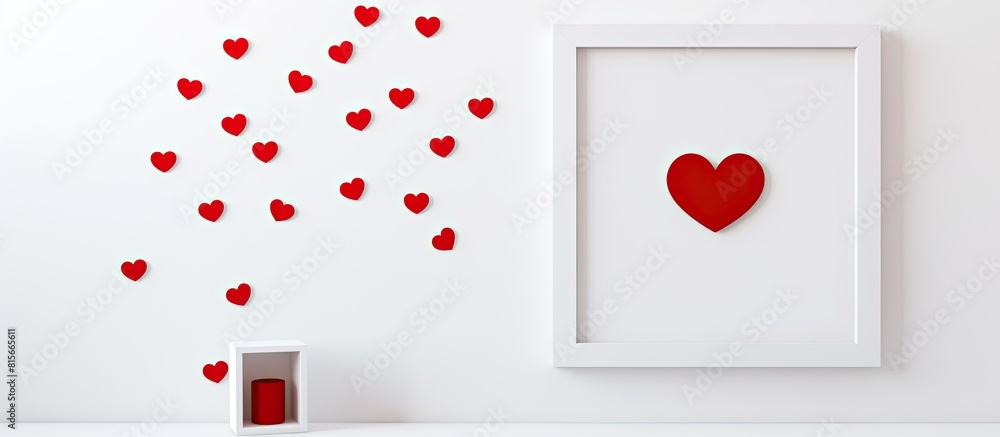 Aufkleber valentine s day ready mock up two empty white frames surrounded by red felt hearts on a white backgr