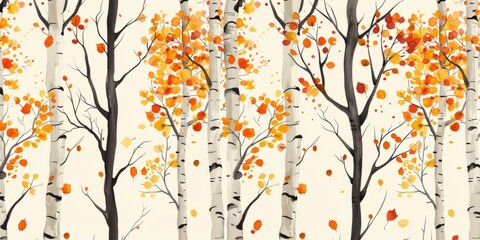 Birch tree pattern. Seamless pattern with autumn birch trees. Perfect for textile, wallpaper or print design. Fabric Design for wallpapers, web site background, postcard. illustration