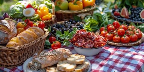 Delicious picnic spread with fresh food illustration