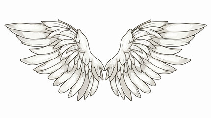 Simple hand drawn feather open wings vector illustration