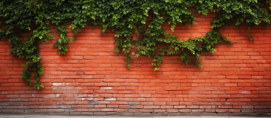 a ivy blooming in a red brick wall background. copy space available