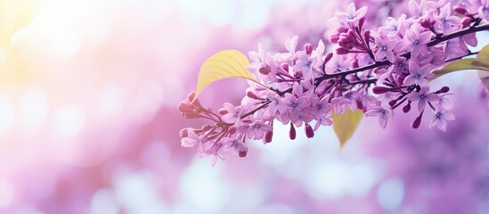 Fototapeta premium A close up image of a lilac branch against a nature background symbolizing the arrival of spring Copy space image