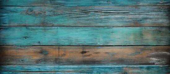 Old wooden planks with blue and green paint for background. copy space available