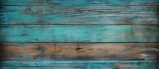 Obraz premium Old wooden planks with blue and green paint for background. copy space available