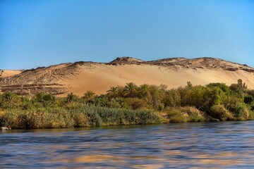 Beautiful dunes in the desert of the Aswan Valley located on the banks of the Nile River in Egypt.